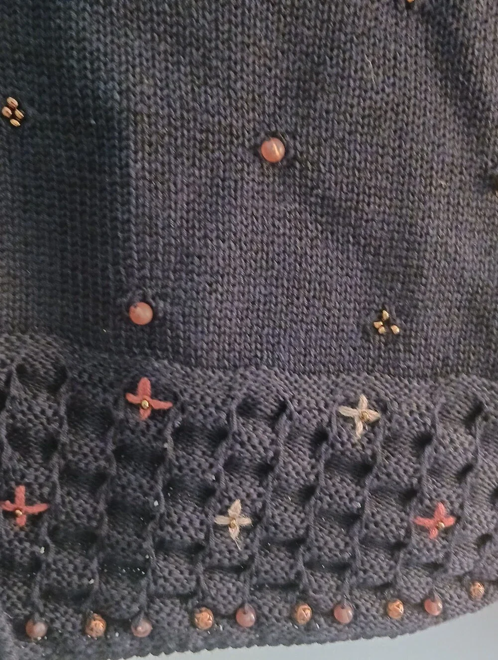 Black Beaded V-Neck Women's Cardigan Sweater